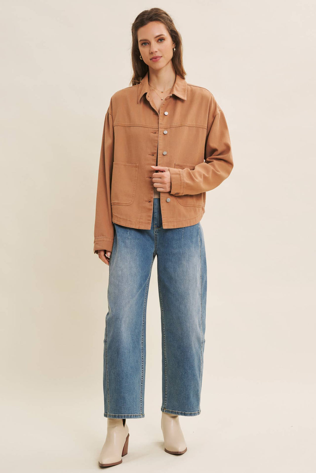 One of a Kind Washed Cotton Twill Utility Oversized Jacket