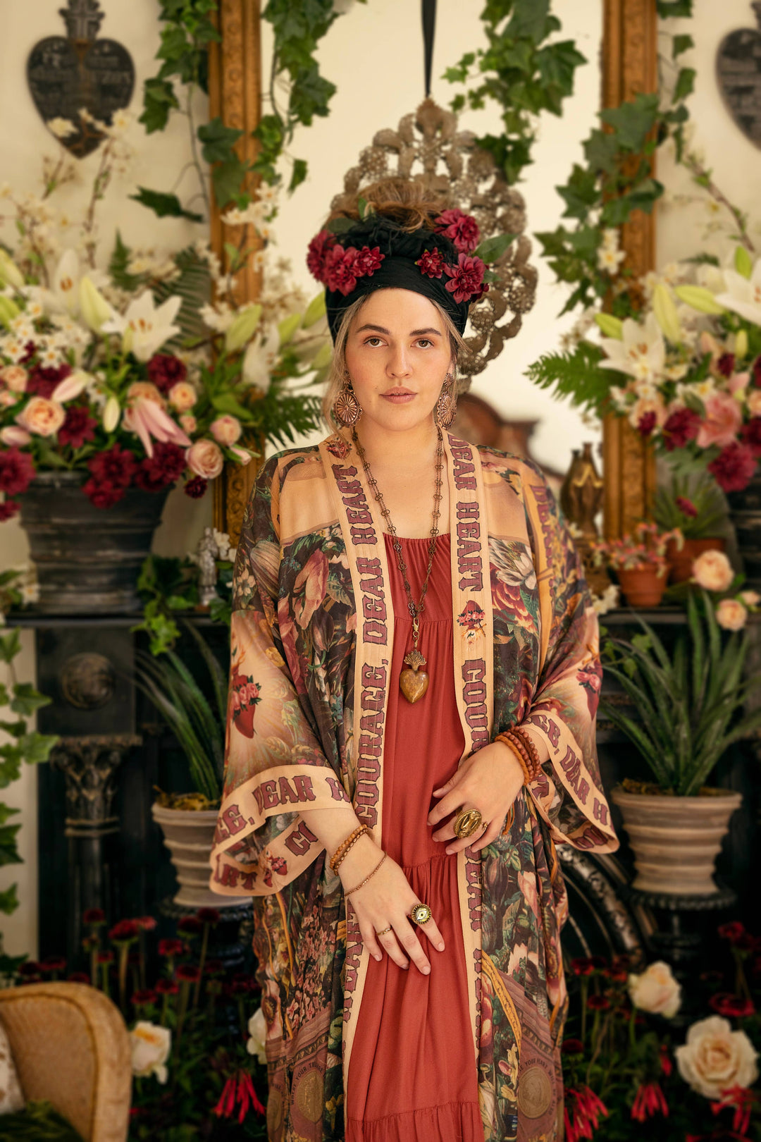 Courage Dear Heart Opera Duster Kimono Robe w/ Sacred Heart