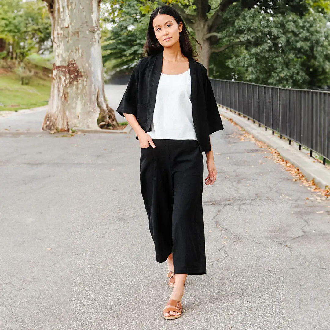 Linen Knit - Hi-Low Pocket Cardigan Jacket