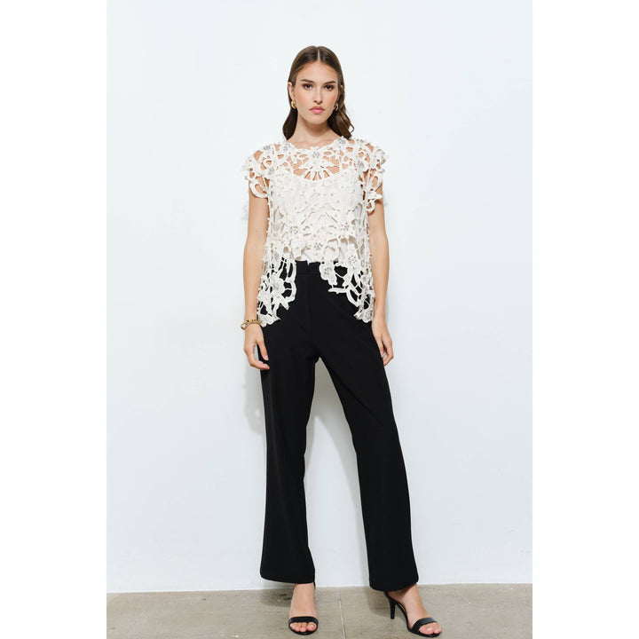 Pearl Rhinestone Embellished Lace Cutout Top