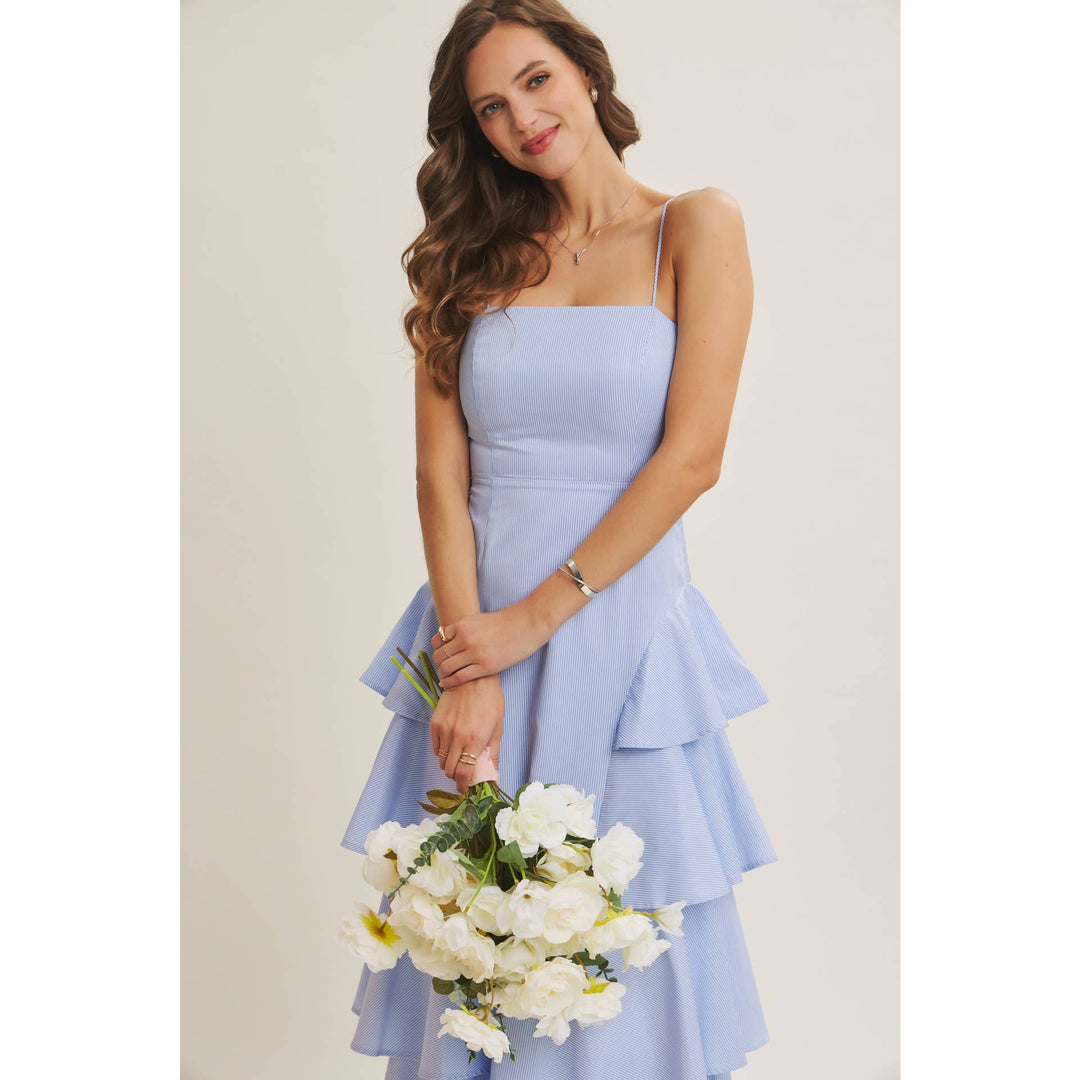 Clean Lines Meets Playful Side-Tiered Ruffle Maxi Dress