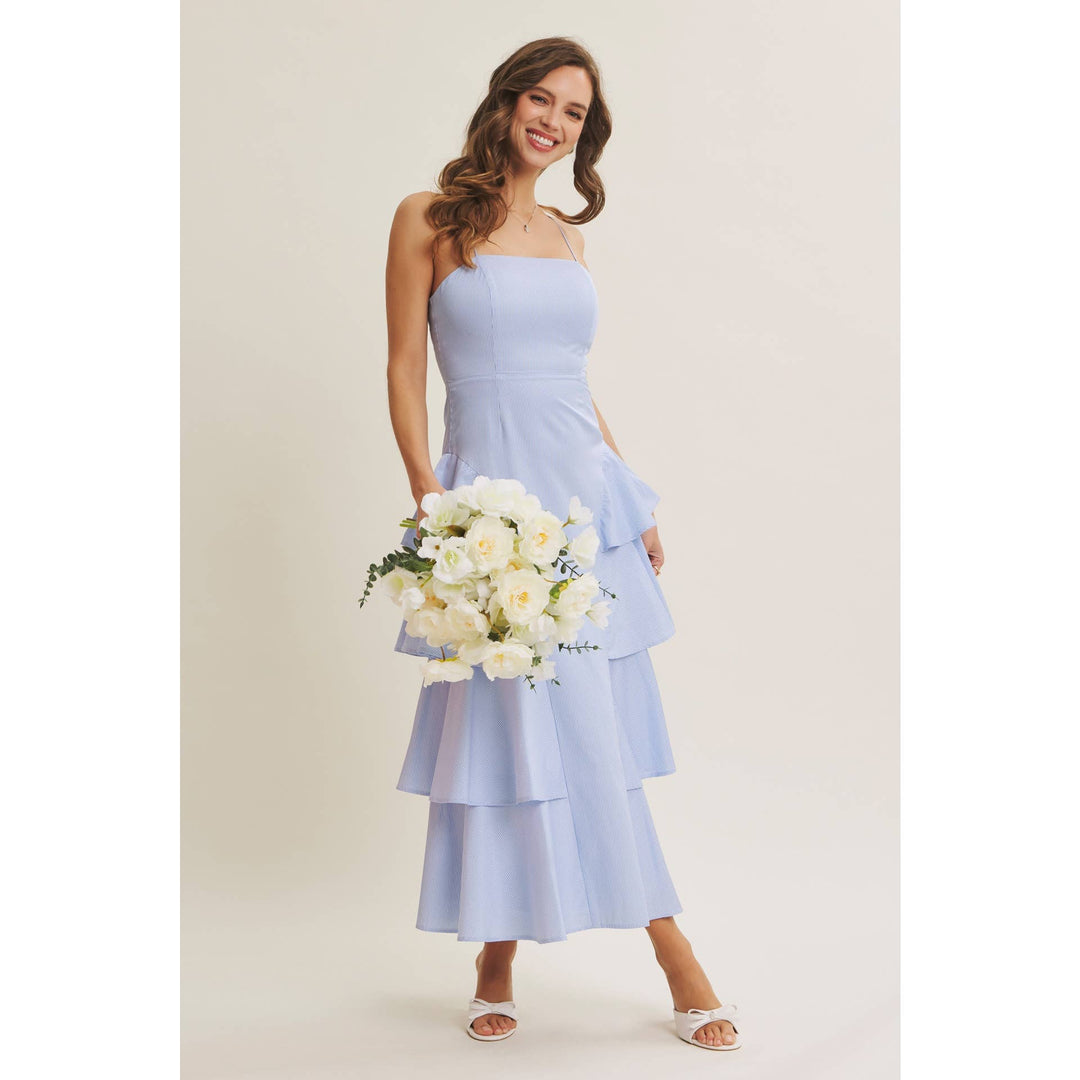 Clean Lines Meets Playful Side-Tiered Ruffle Maxi Dress