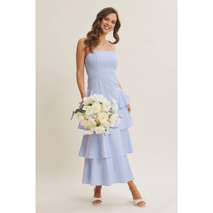 Clean Lines Meets Playful Side-Tiered Ruffle Maxi Dress