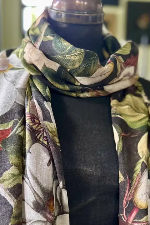 Fleur De Lune Scarf with Floral Print & Bees