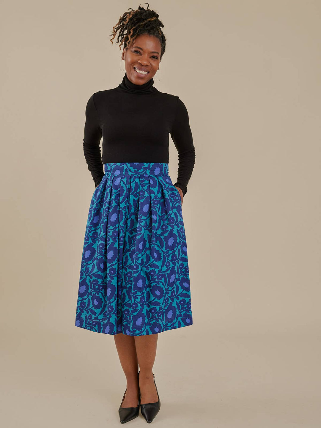 Laura Pleated Skirt Deep Teal Floral