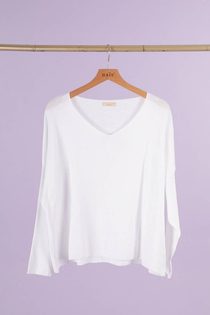 Short V-Neck Cotton Sweater