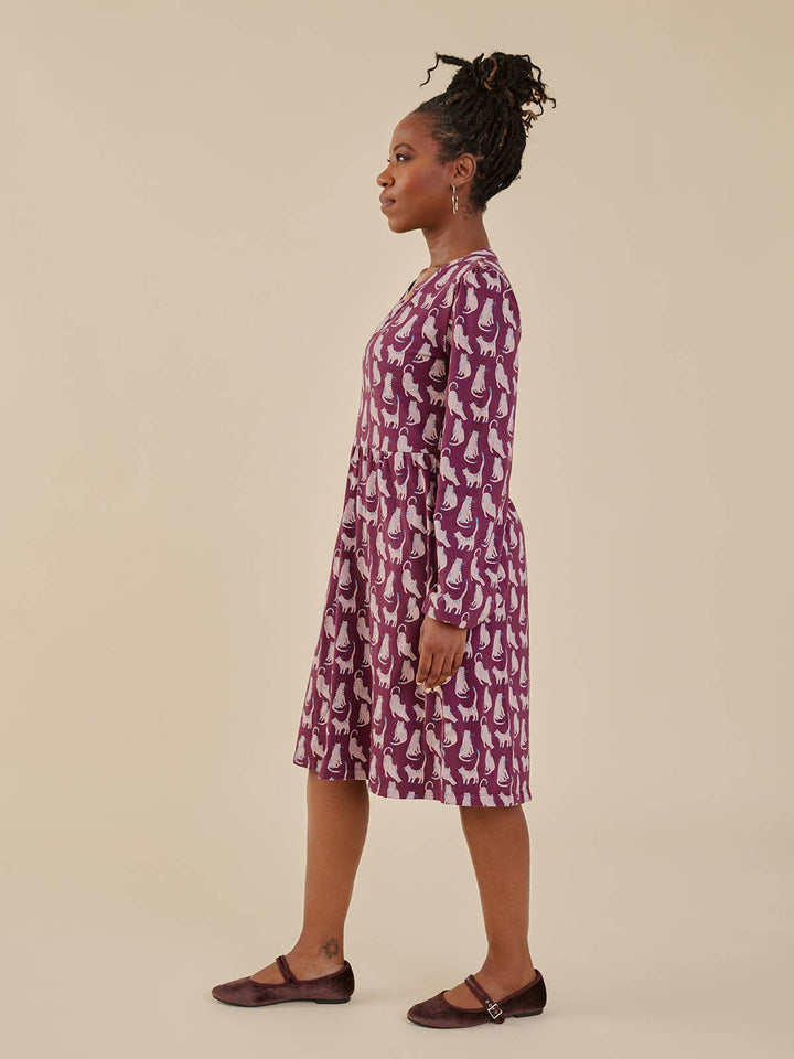Greta Long Sleeve Dress Lounge Cats Plum