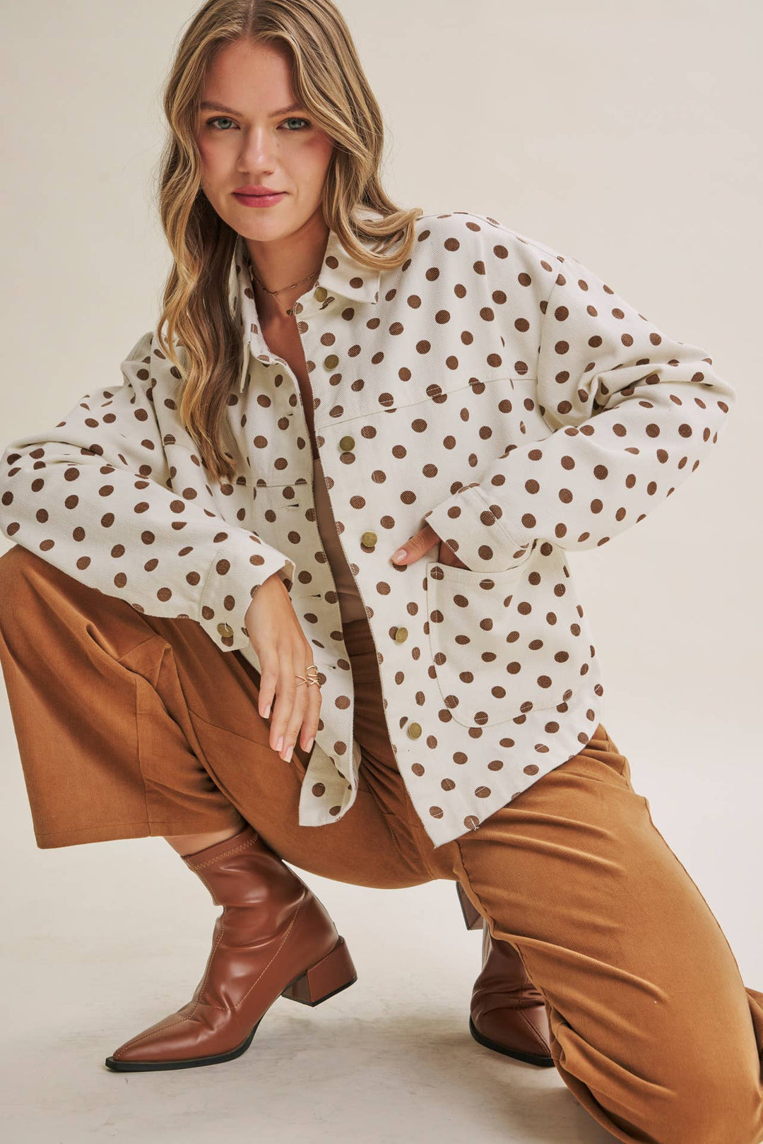 Sunday Cafe Polka Dot Cotton Twill Button Down Jacket