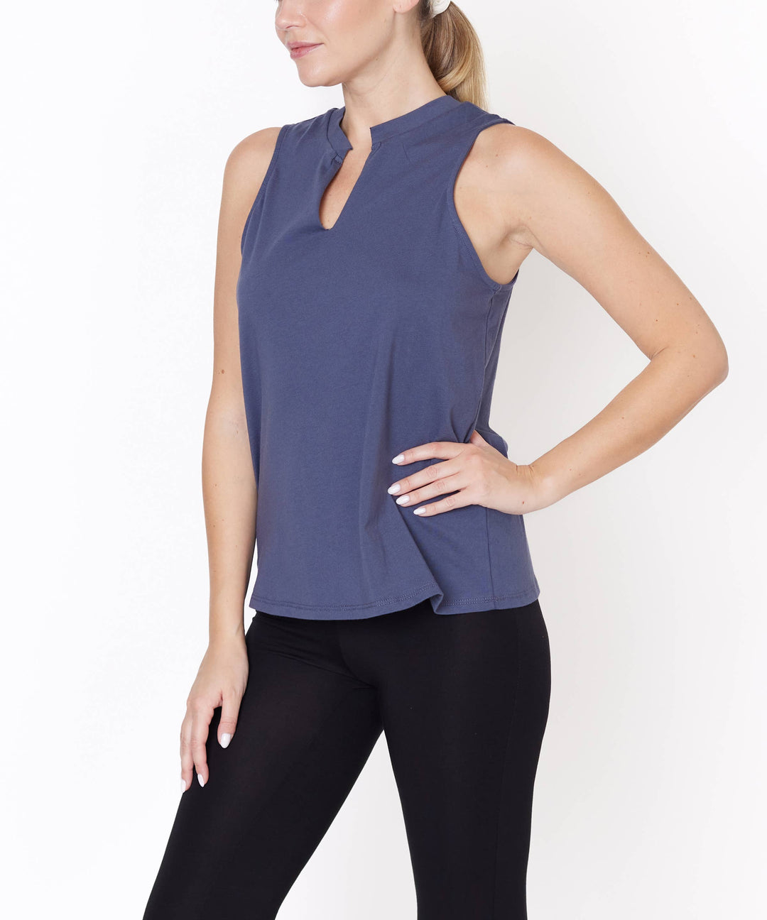 V-Cut Edge Sleeveless Cotton Jersey Top
