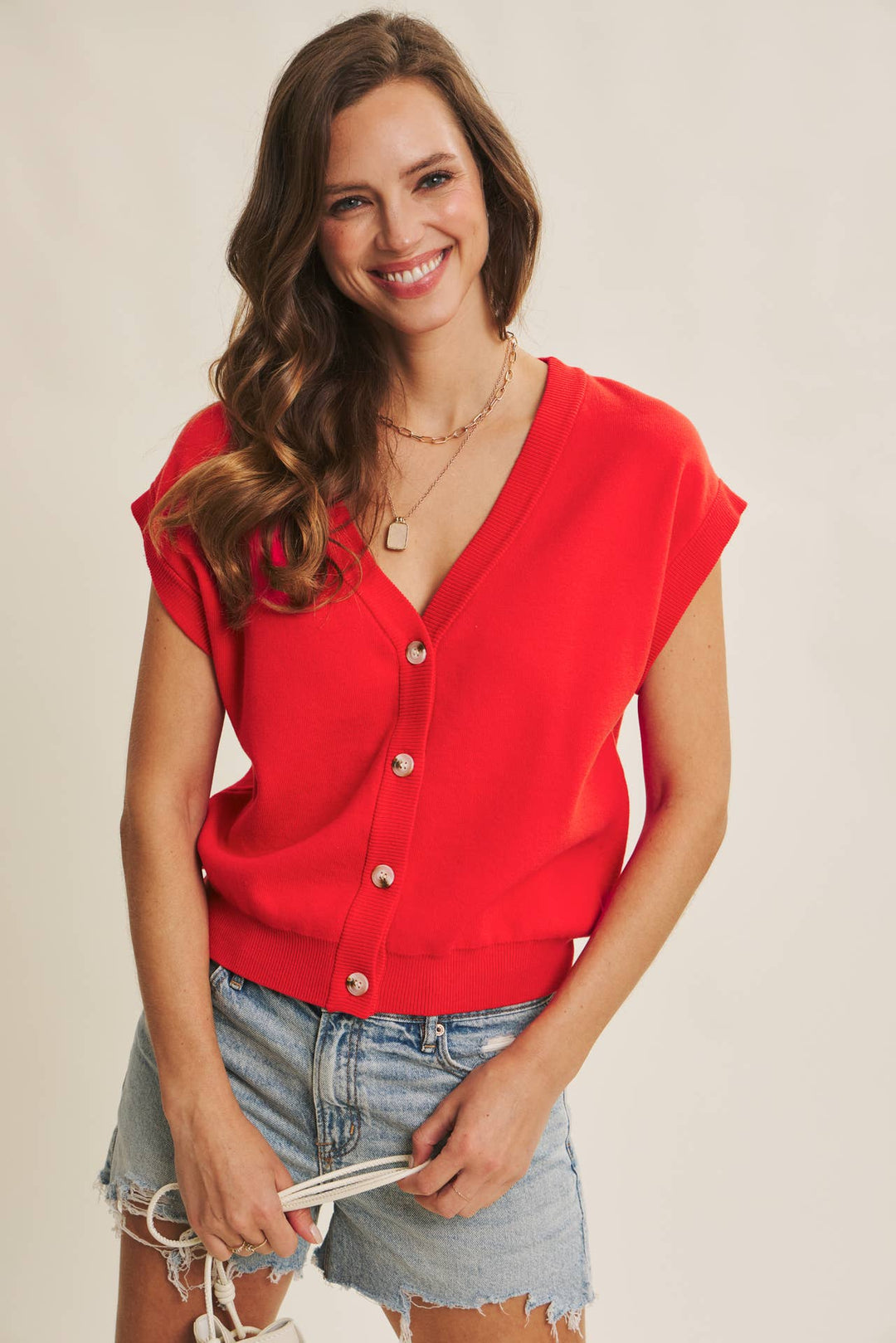 Multi-Way Versatility Soft Cotton Button-Down Sweater Vest