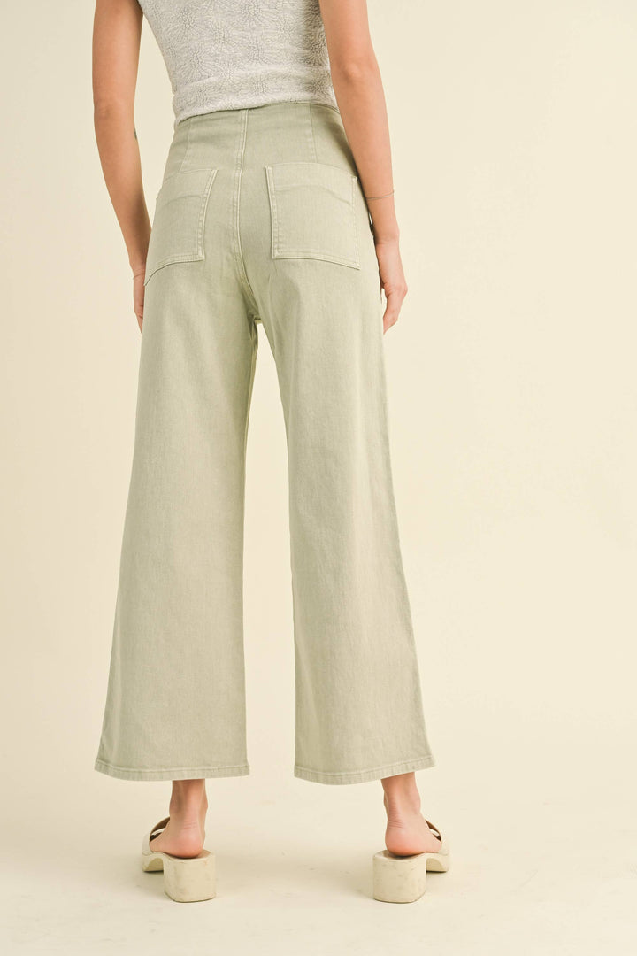 Washed Cotton Button Detailed Pants