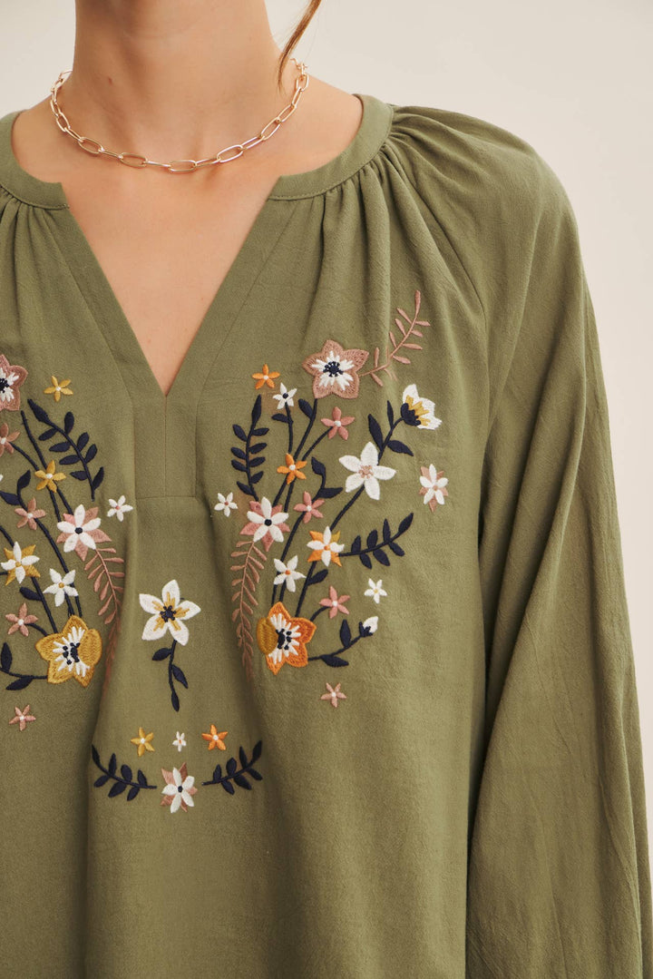 Warmth of Fall Bohemian Embroidered Flare Cotton Blouse Top