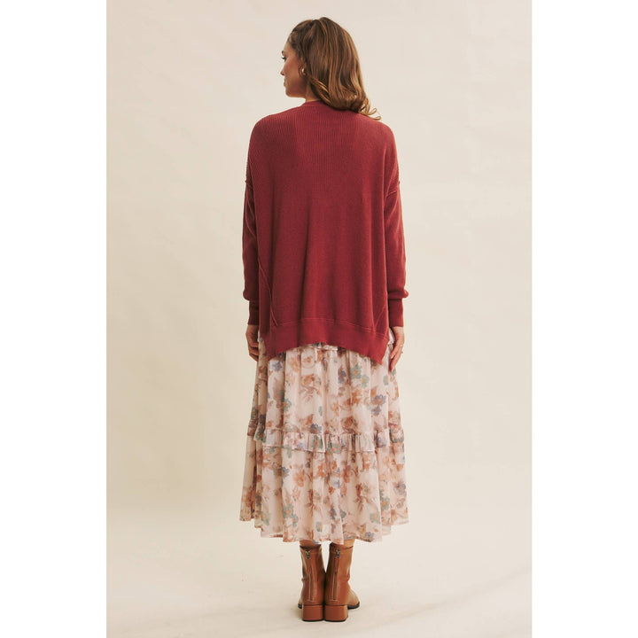 Slouchy Charm Button-Down Cardigan With Contrast Weave