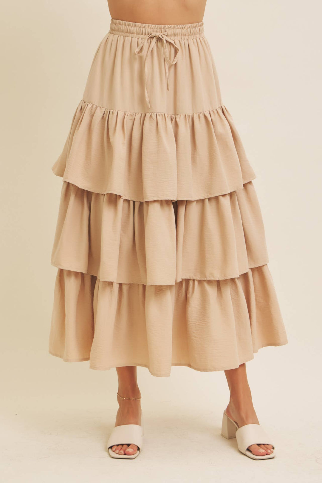 Brings Movement and Comfort Tiered Ruffle Maxi Skirt