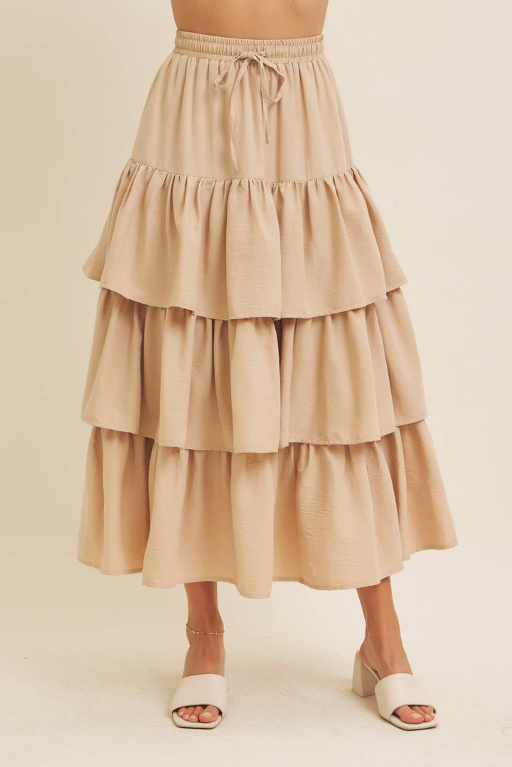 Brings Movement and Comfort Tiered Ruffle Maxi Skirt
