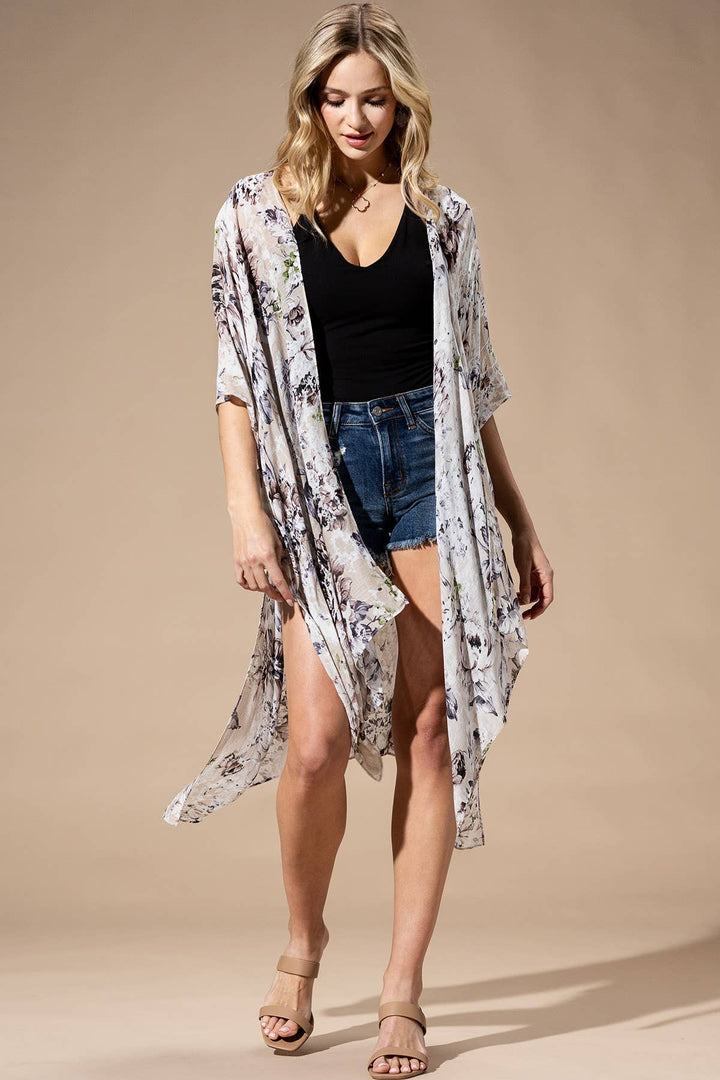 Beige Flower Kimono