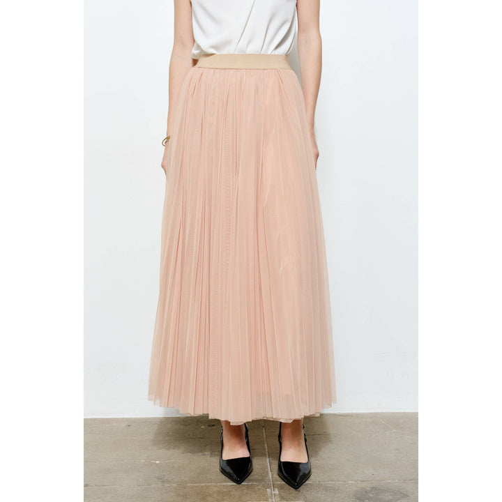 Chic Mesh Sheer Pleated Tulle Maxi Skirt