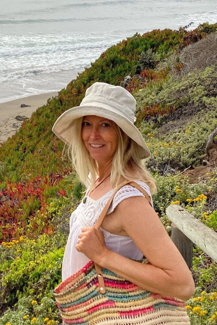 Linen Wide Brim Sun Hat - Beige