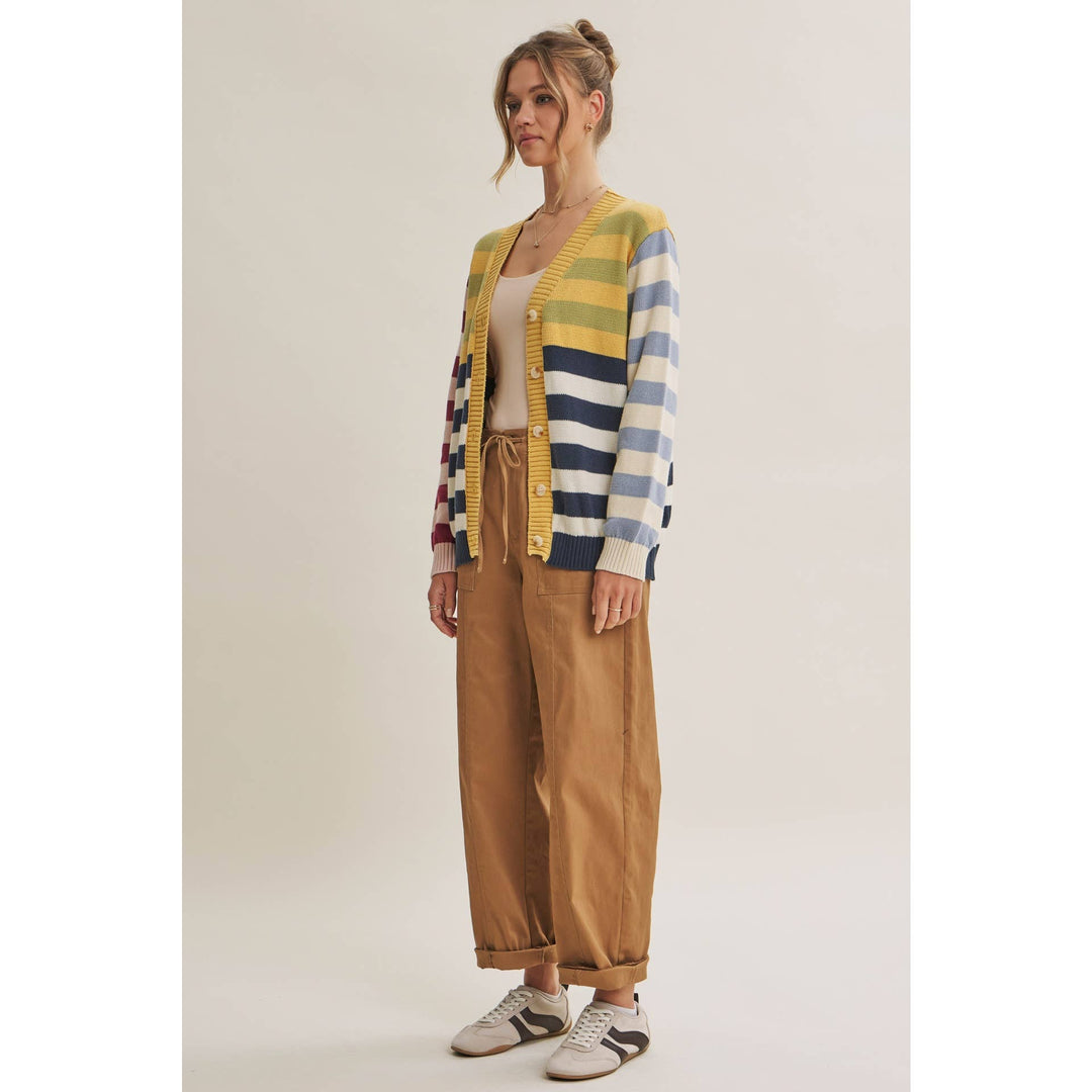Playful Color Story Multi Color Stripe Button Down Cardigan