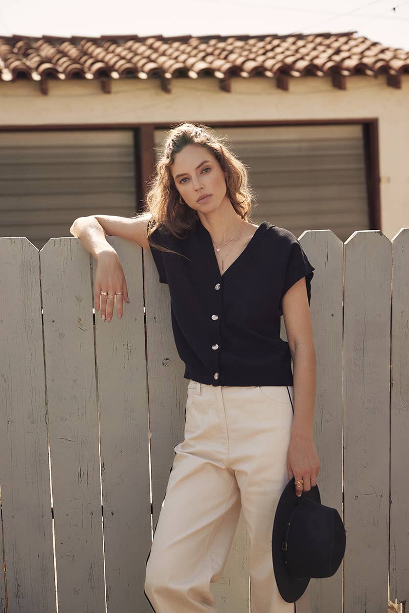 Multi-Way Versatility Soft Cotton Button-Down Sweater Vest