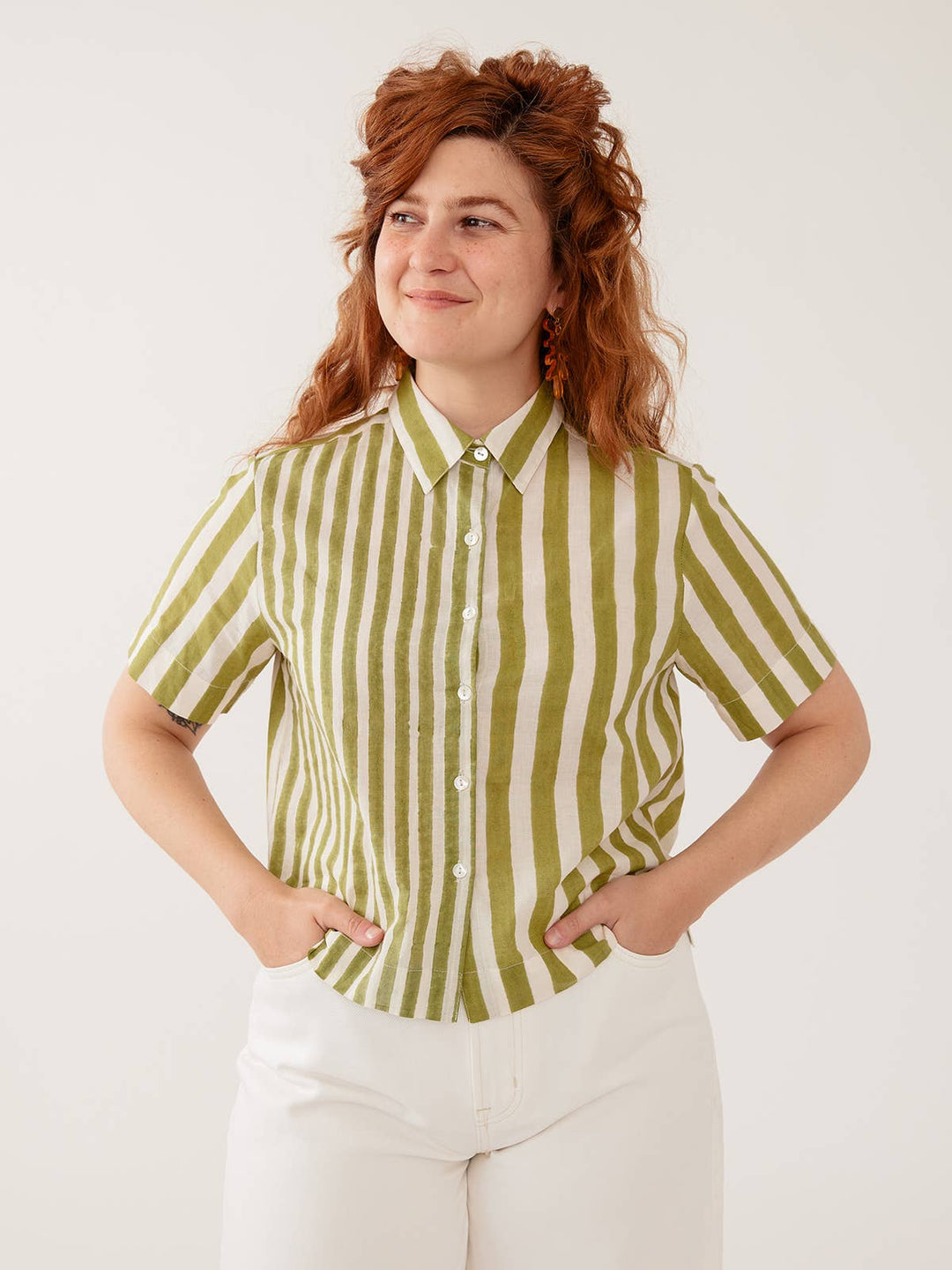 Benji Button Down Shirt Green Stripe