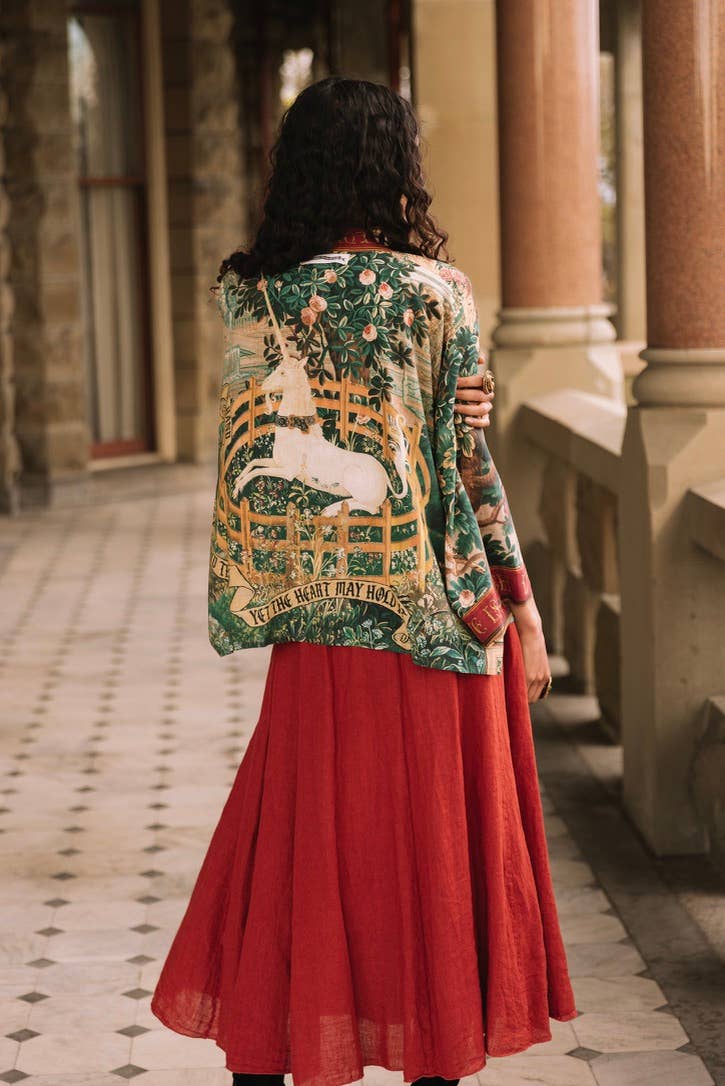 Wildheart Pixie Duster Crop Kimono w/ Unicorn & Castle