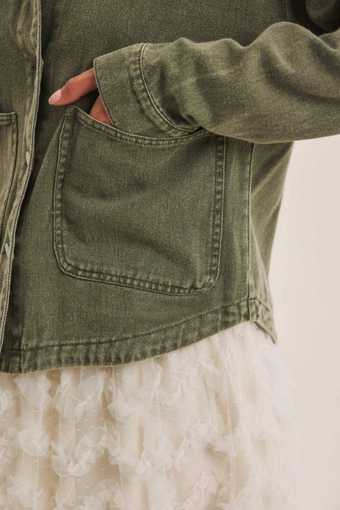 One of a Kind Washed Cotton Twill Utility Oversized Jacket