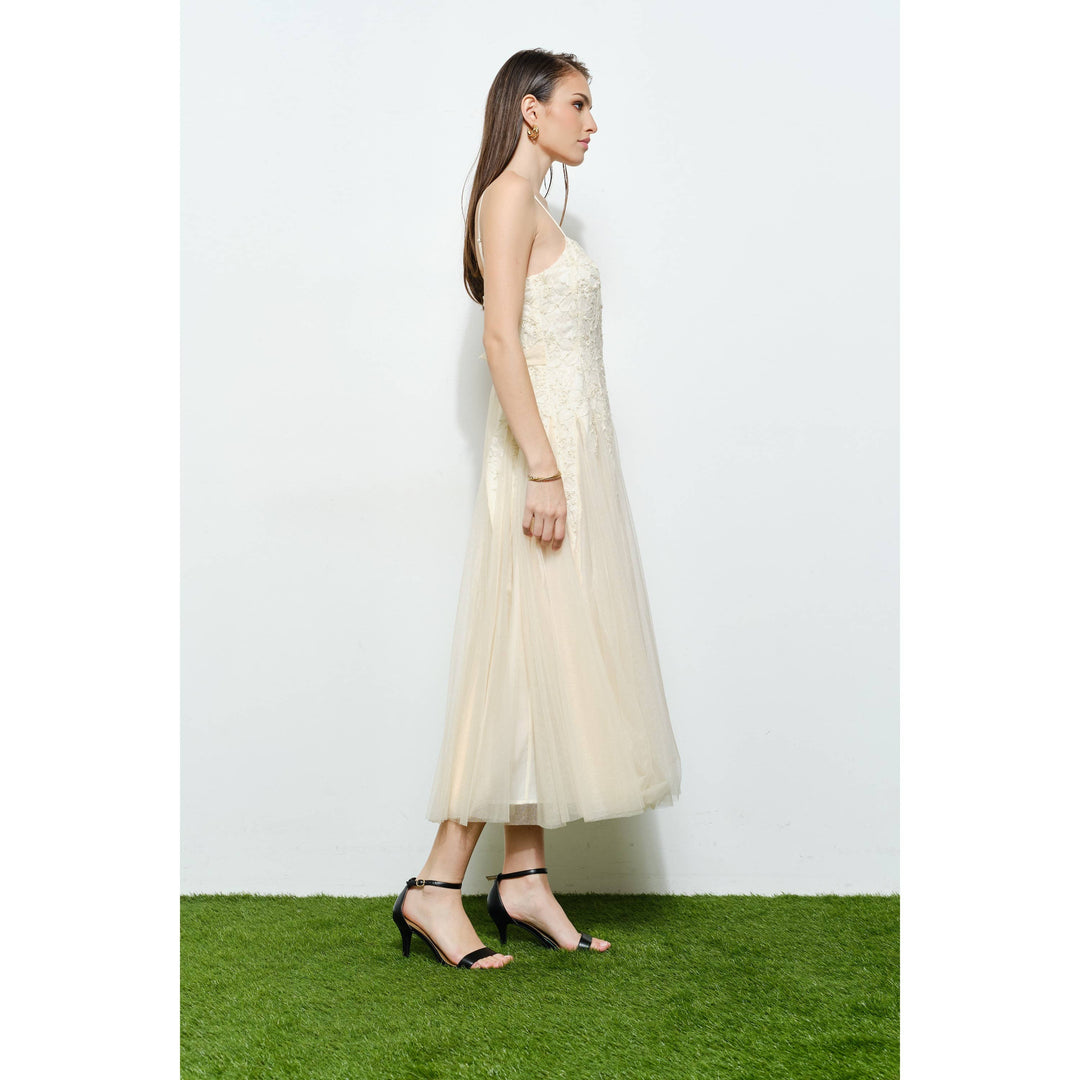 Romantic Lace Chiffon Sleeveless Midi Dress