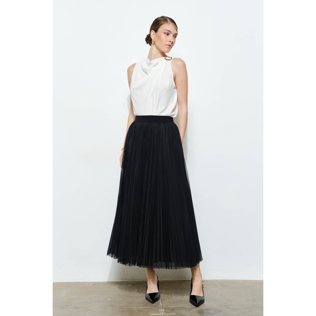 Chic Mesh Sheer Pleated Tulle Maxi Skirt