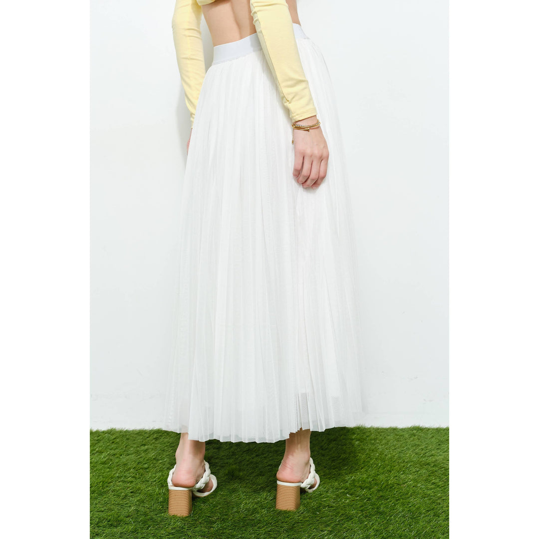 Chic Mesh Sheer Pleated Tulle Maxi Skirt