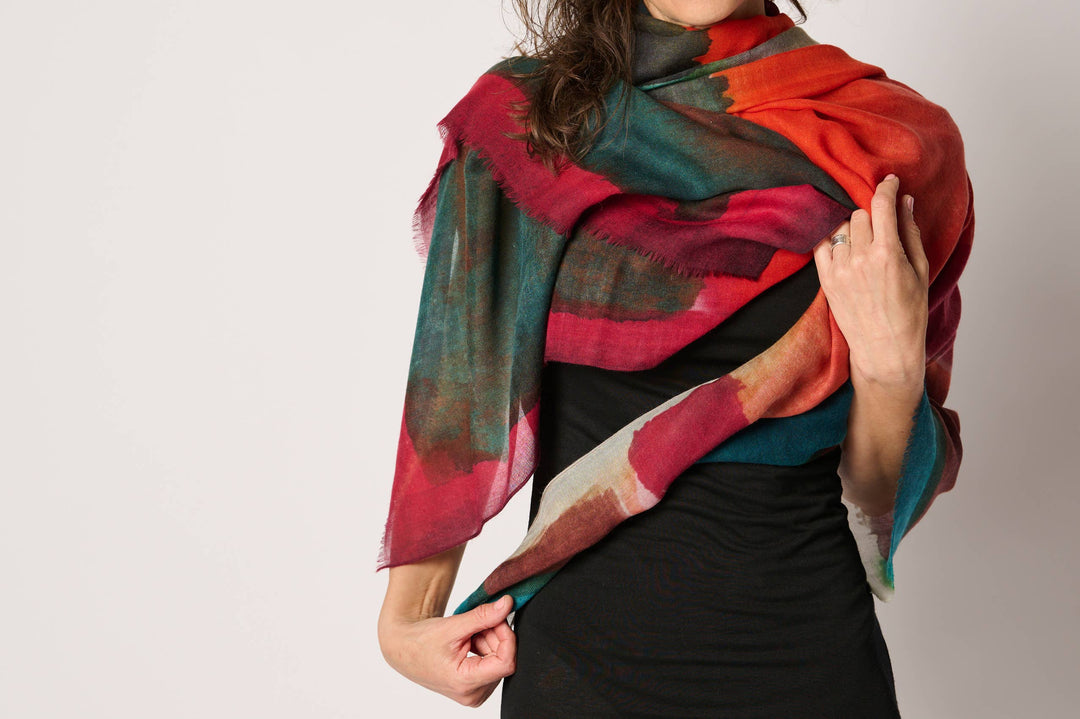 Rothko Style Travel Wrap/Scarf in Silk/Wool Blend