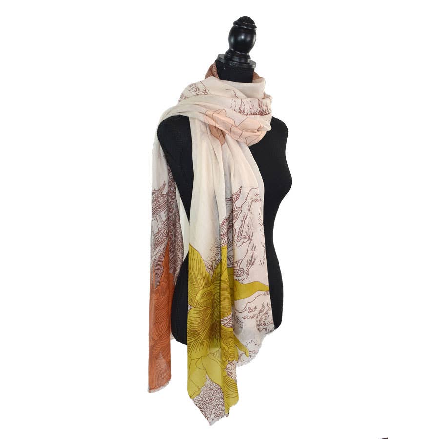 Amira Floral Pagoda Wool Scarf