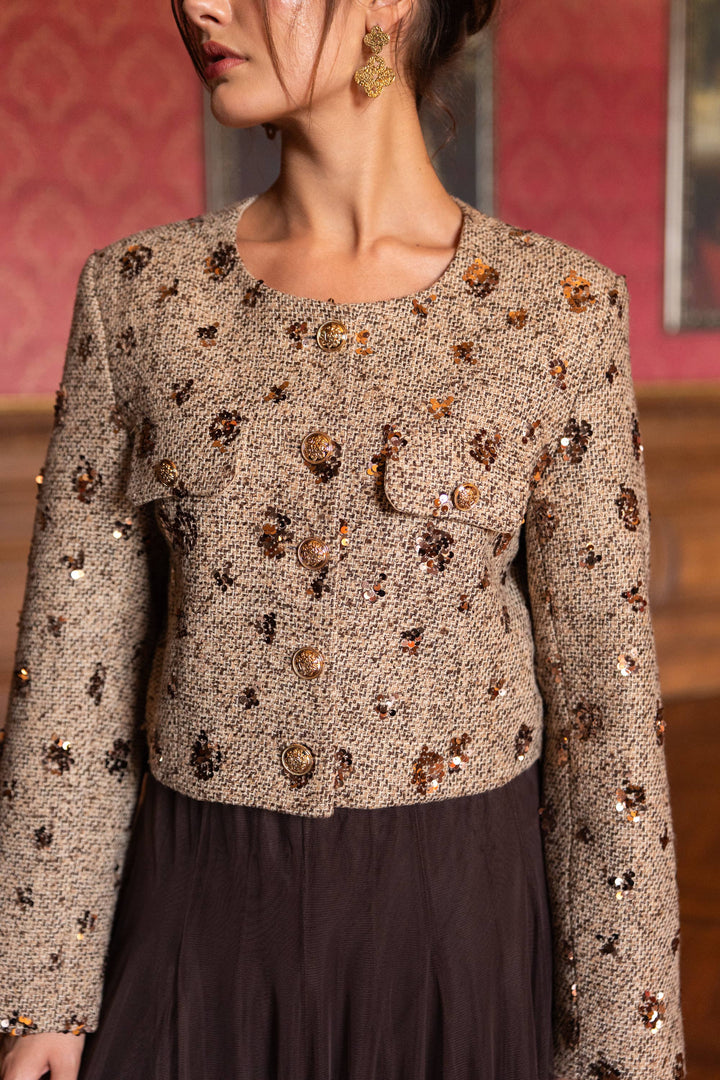 Jenny Short Sequin Tweed Jacket