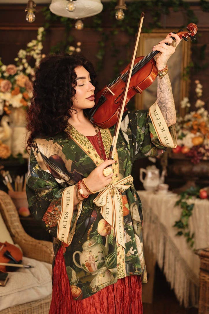 Labour of Love Matineé (mid) Duster w/ florals & violin