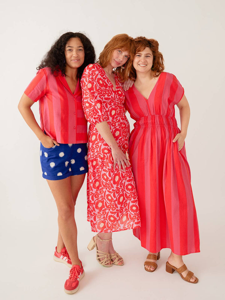 Camp Shirt Pink Red Linen Cotton