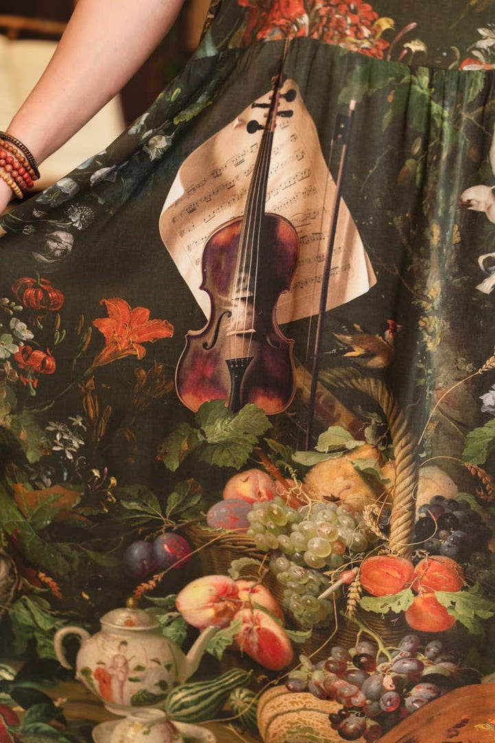 Labour of Love Bohéme Maxi Slip Dress w/ florals & violin