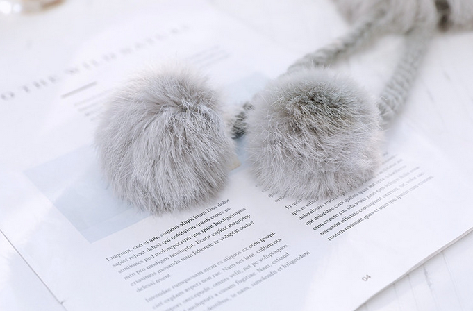 Winter Pompom Beanie Cable Knit Hat with Faux Fur Tie