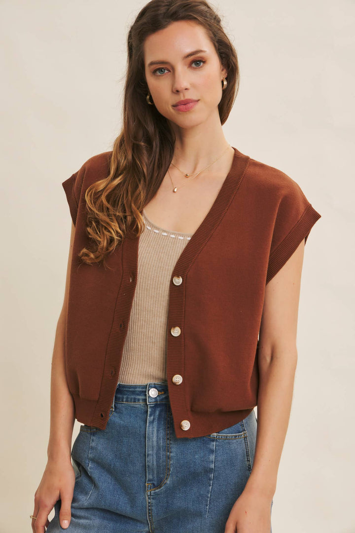 Multi-Way Versatility Soft Cotton Button-Down Sweater Vest
