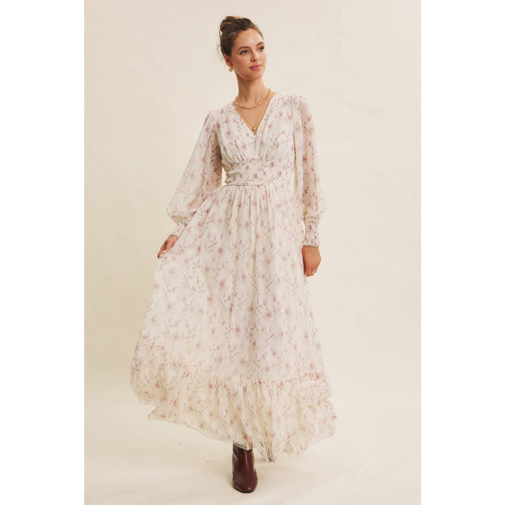 Dreamy Floral Mesh Maxi Dress With Smocked Waist