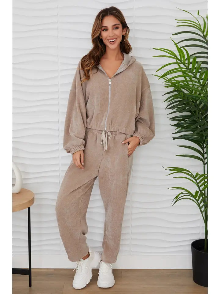 Waffle Pattern Zip Up Hoodie