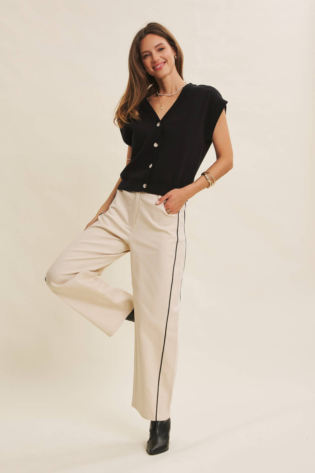 Multi-Way Versatility Soft Cotton Button-Down Sweater Vest
