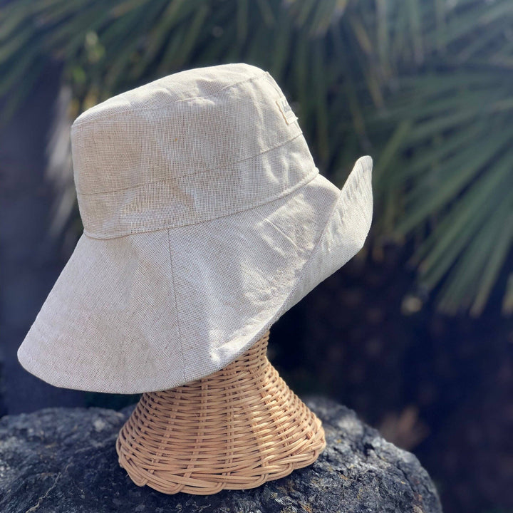 Linen Wide Brim Sun Hat - Beige