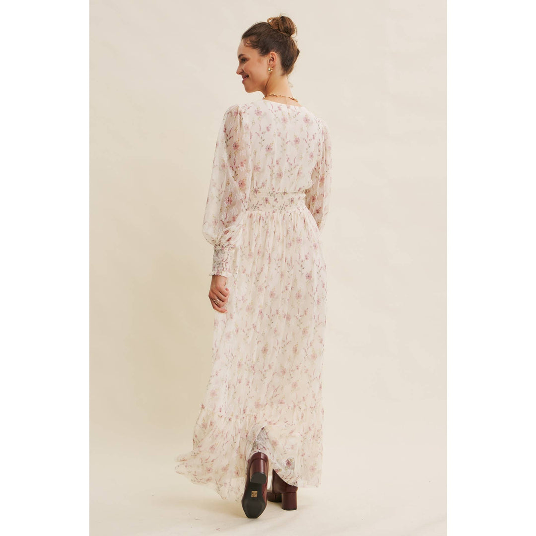 Dreamy Floral Mesh Maxi Dress With Smocked Waist