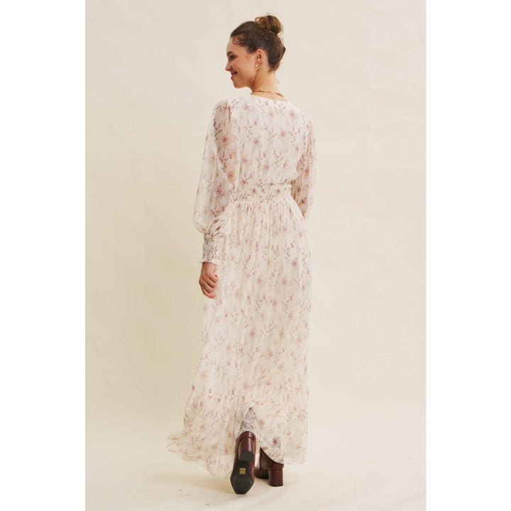 Dreamy Floral Mesh Maxi Dress With Smocked Waist