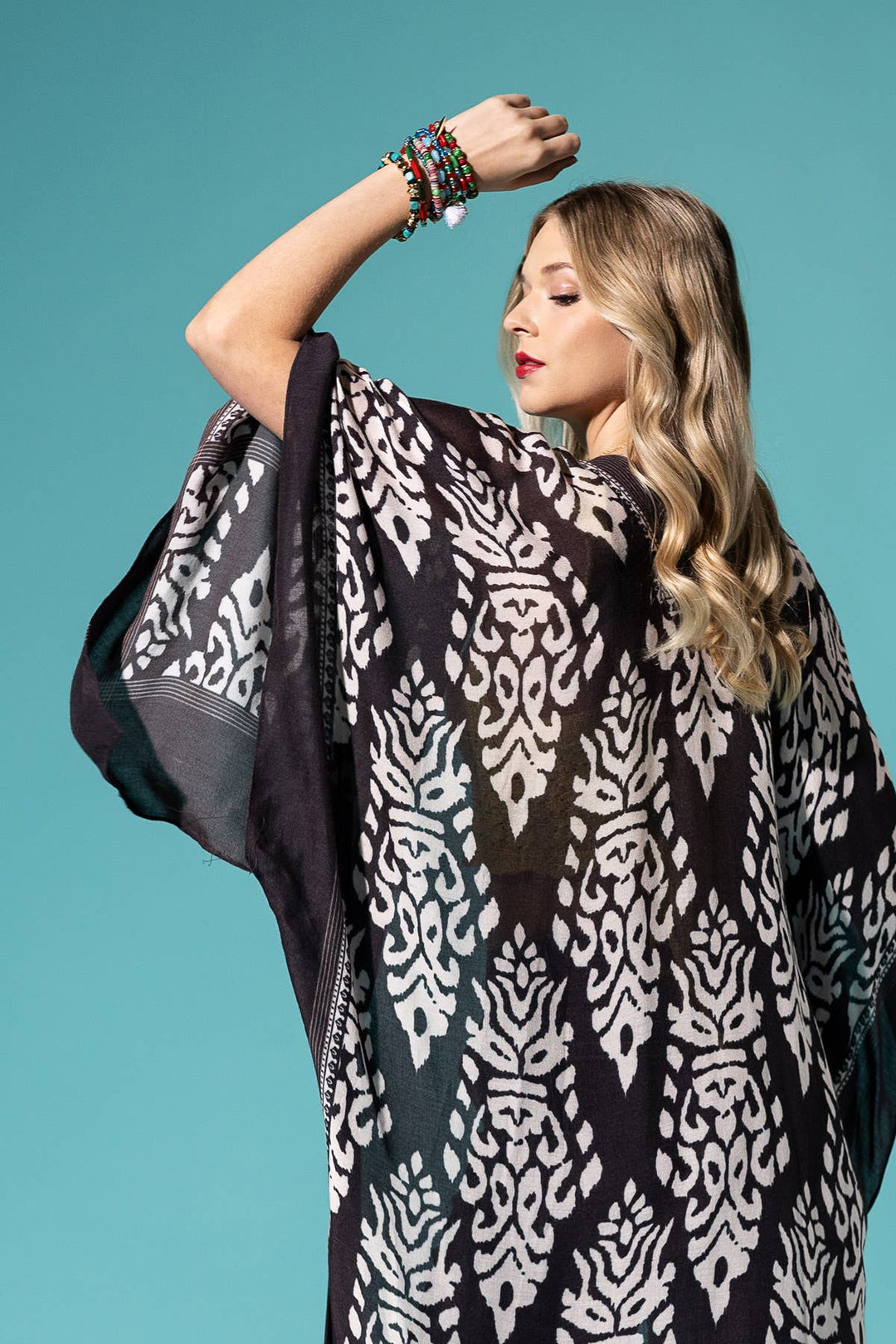 Damask Print Kimono with Sleeves