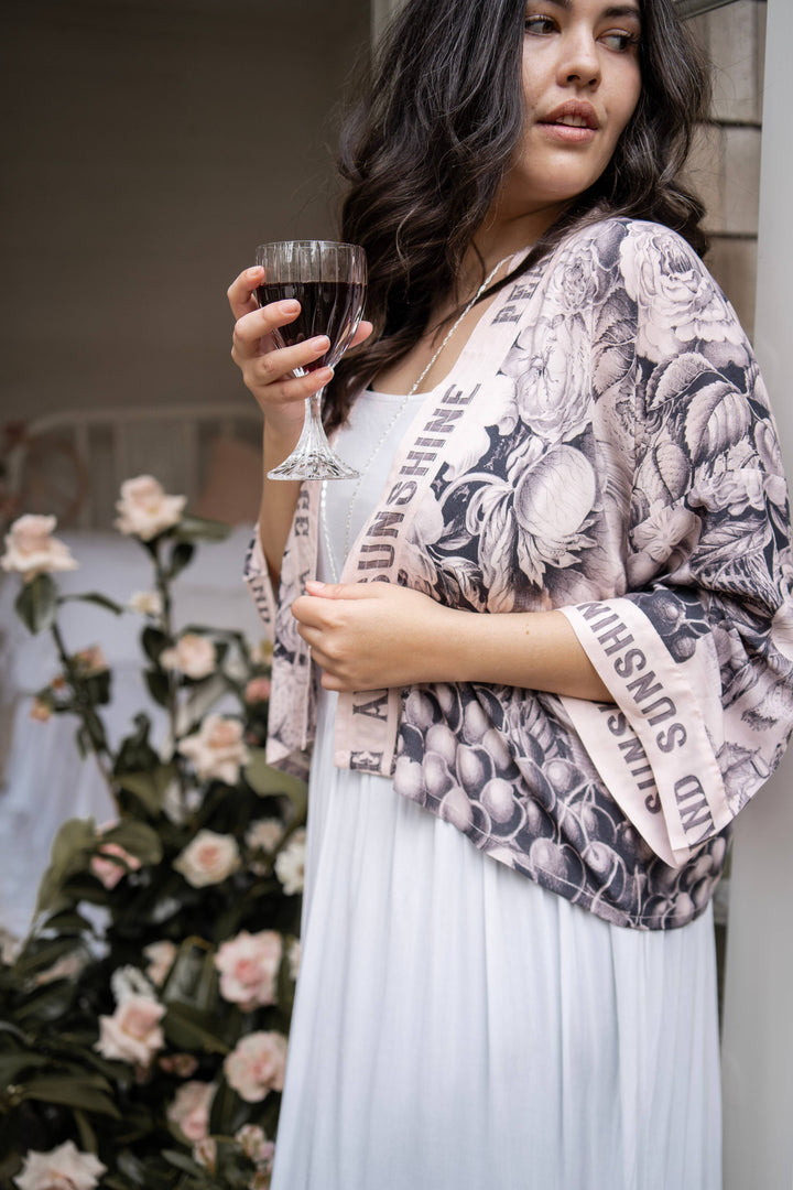 Peace Wine & Sunshine Pixie Duster Cropped Kimono Blush