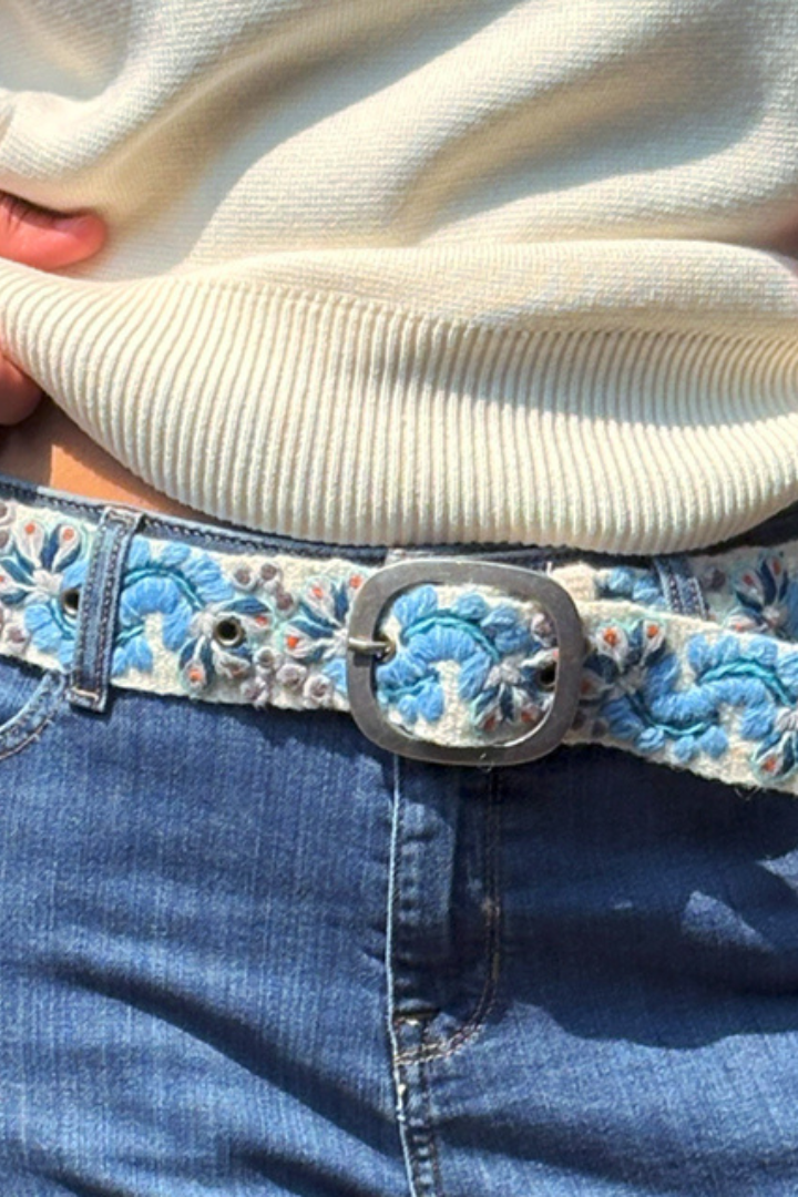 Blue Serenade Embroidered Wool Belt