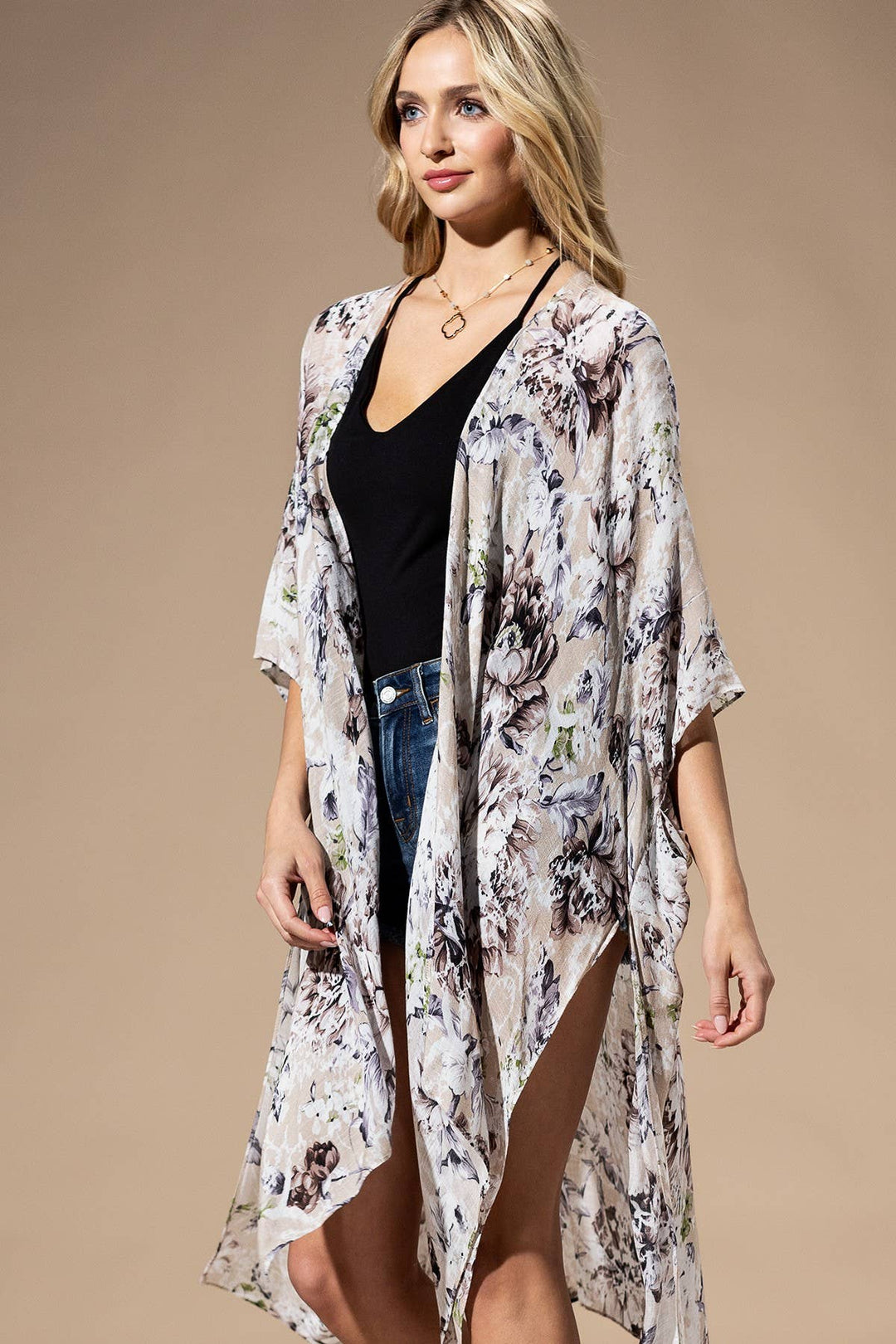 Beige Flower Kimono