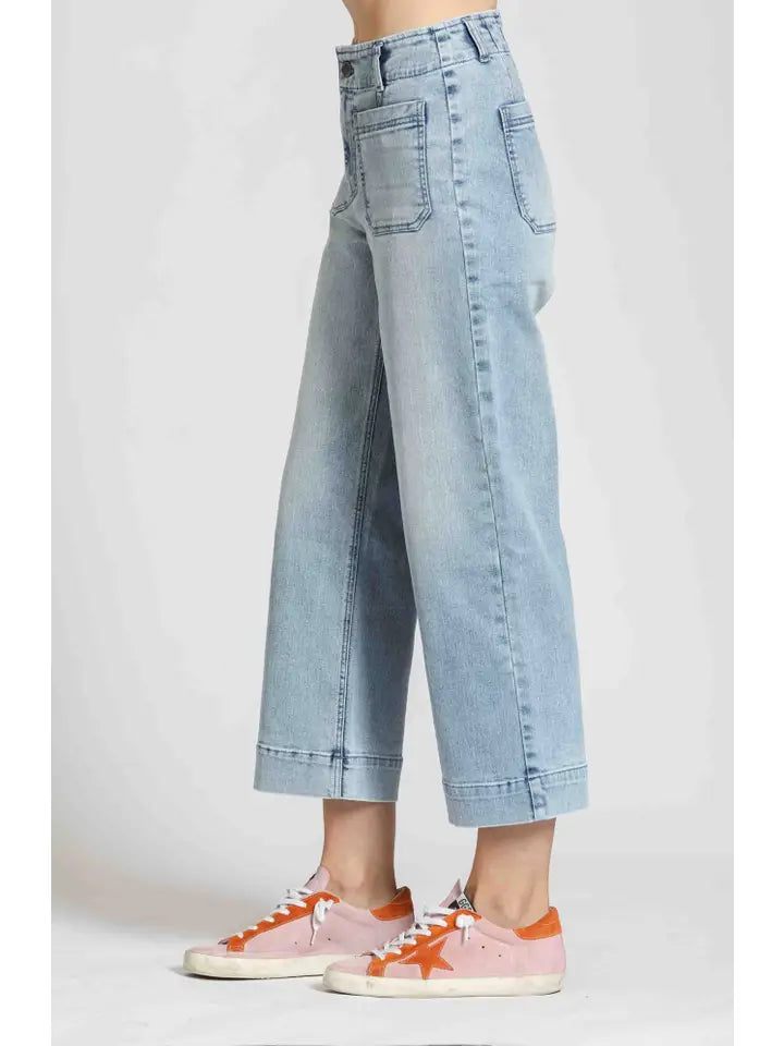 Crop Wide Leg Jean with Patch Pockets