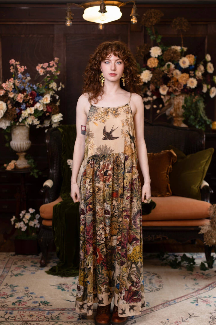 Golden Hour Bohéme Long Maxi Slip Dress w/ Floral Print